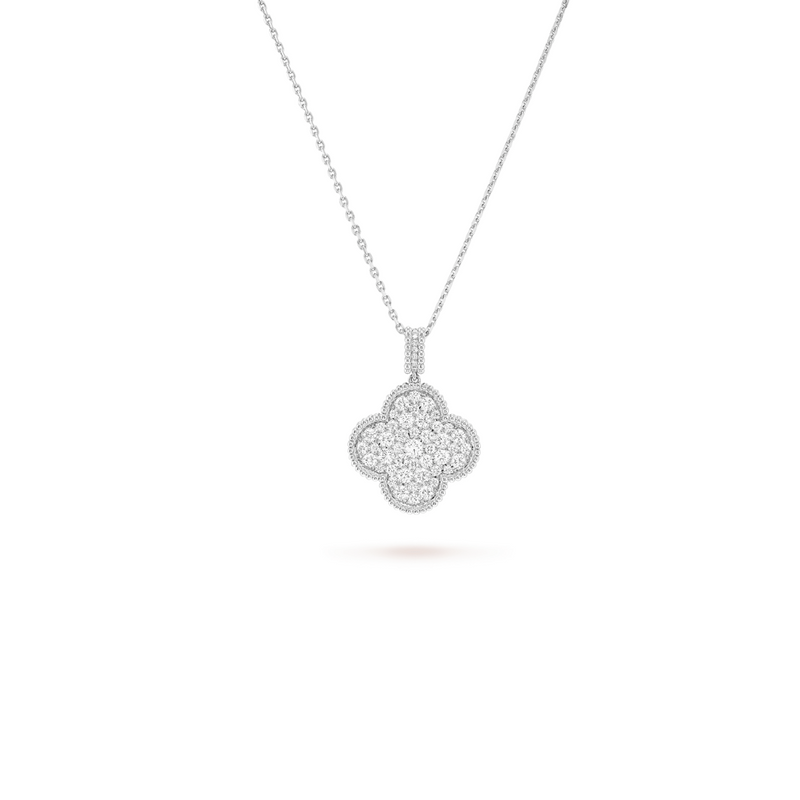 Diamante Silver Clover Pendant Necklace