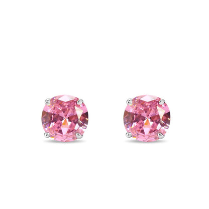 Pink Xena Round Cut Zirconia Stud Earrings