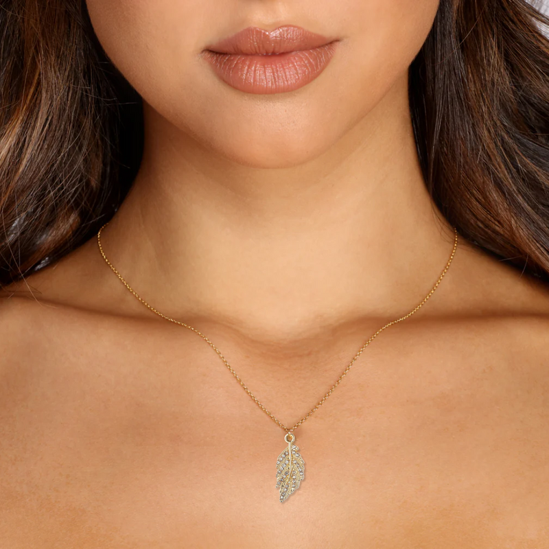 Feather Zirconia Pendant Necklace