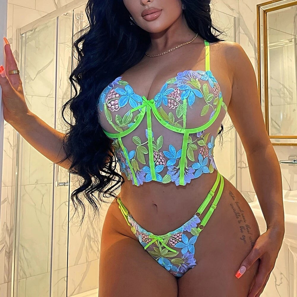 Vegas Neongrünes Bustier-2-teiliges Set