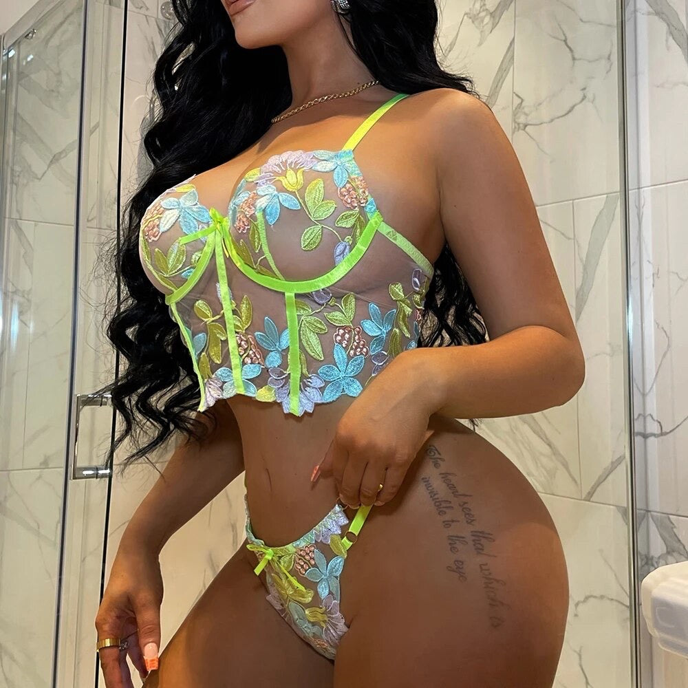 Vegas Neon Green Bustier 2 Piece Set