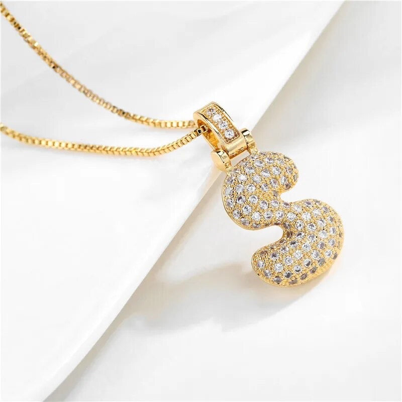 Bubble Gold Letter Pendant Necklace