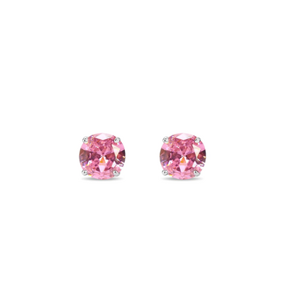 Pink Xena Round Cut Zirconia Stud Earrings