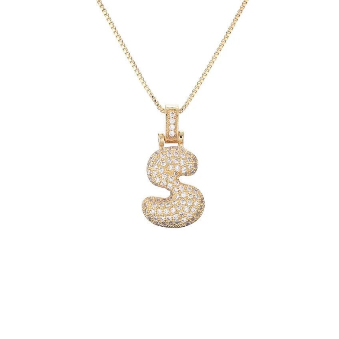 Bubble Gold Letter Pendant Necklace