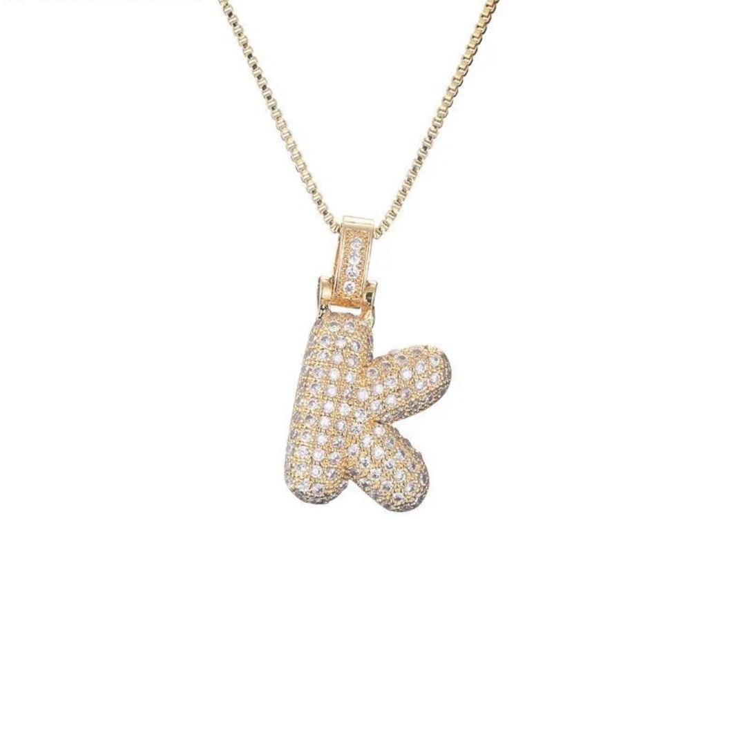 Bubble Gold Letter Pendant Necklace