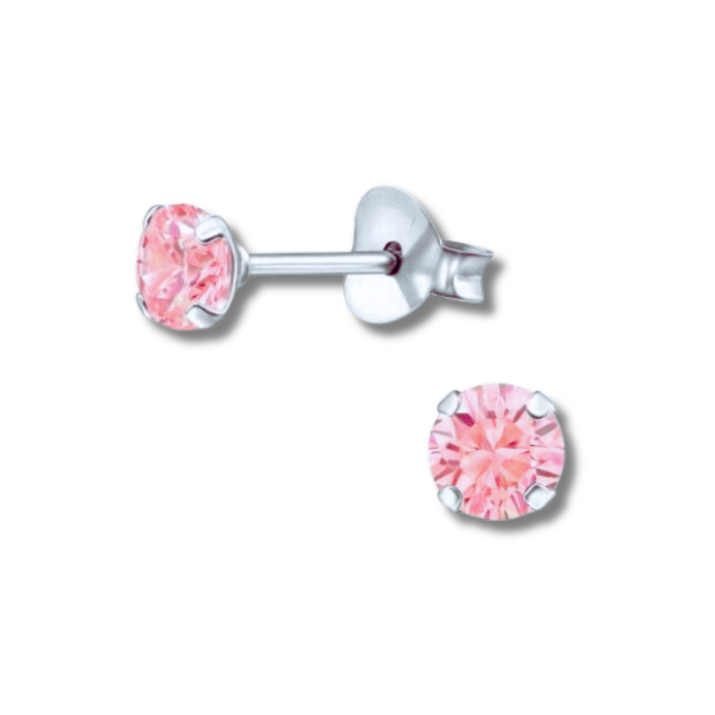 Pink Xena Round Cut Zirconia Stud Earrings