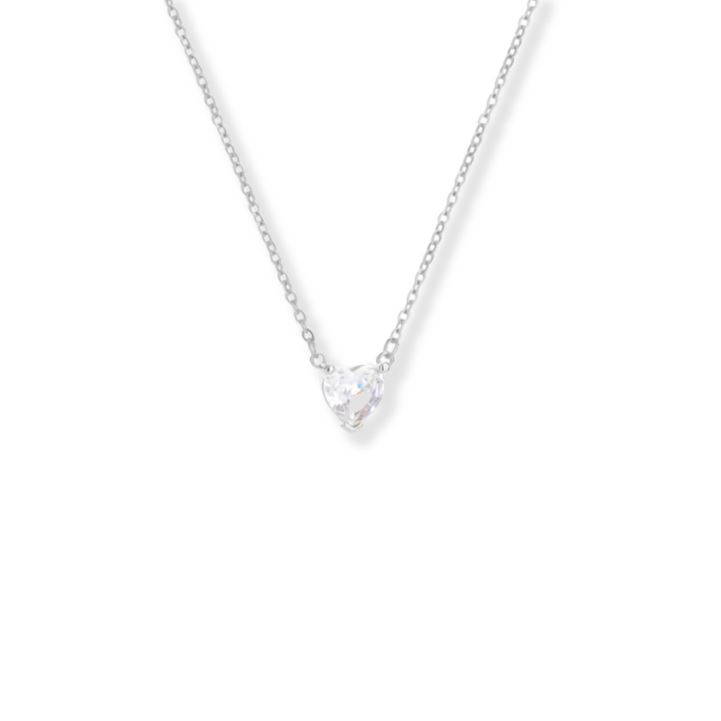 Love Zirconia Heart Necklace Silver