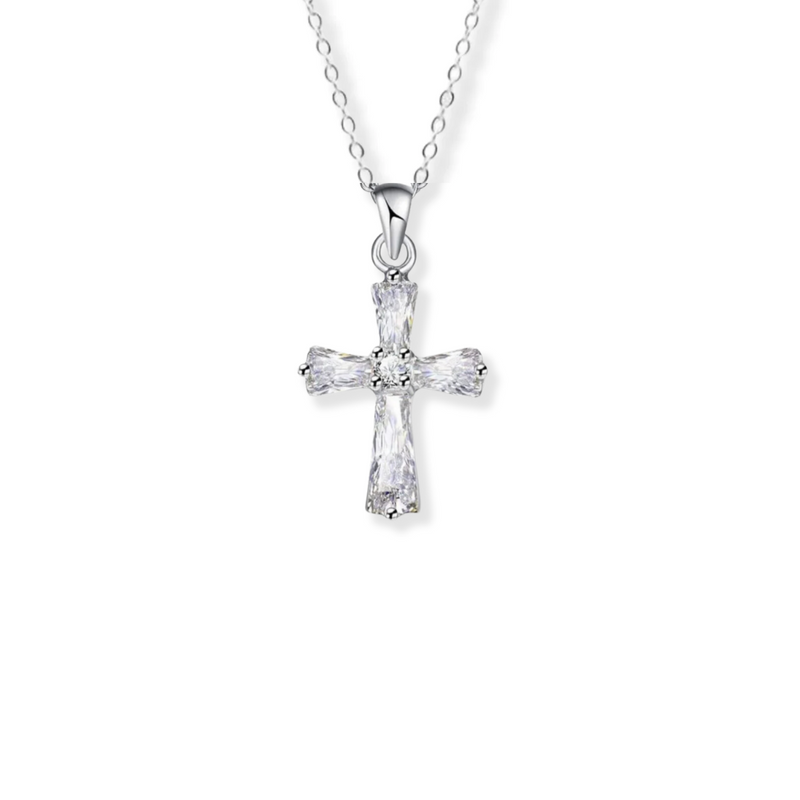 Freya Sterling Silber Kristall Kreuz Halskette