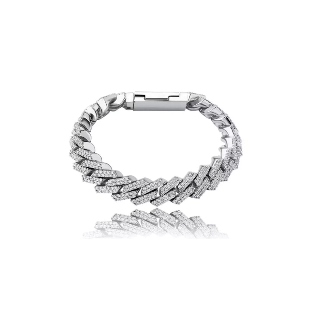 Luna Iced Zirconia Cuban Prong Armband 12MM Silber