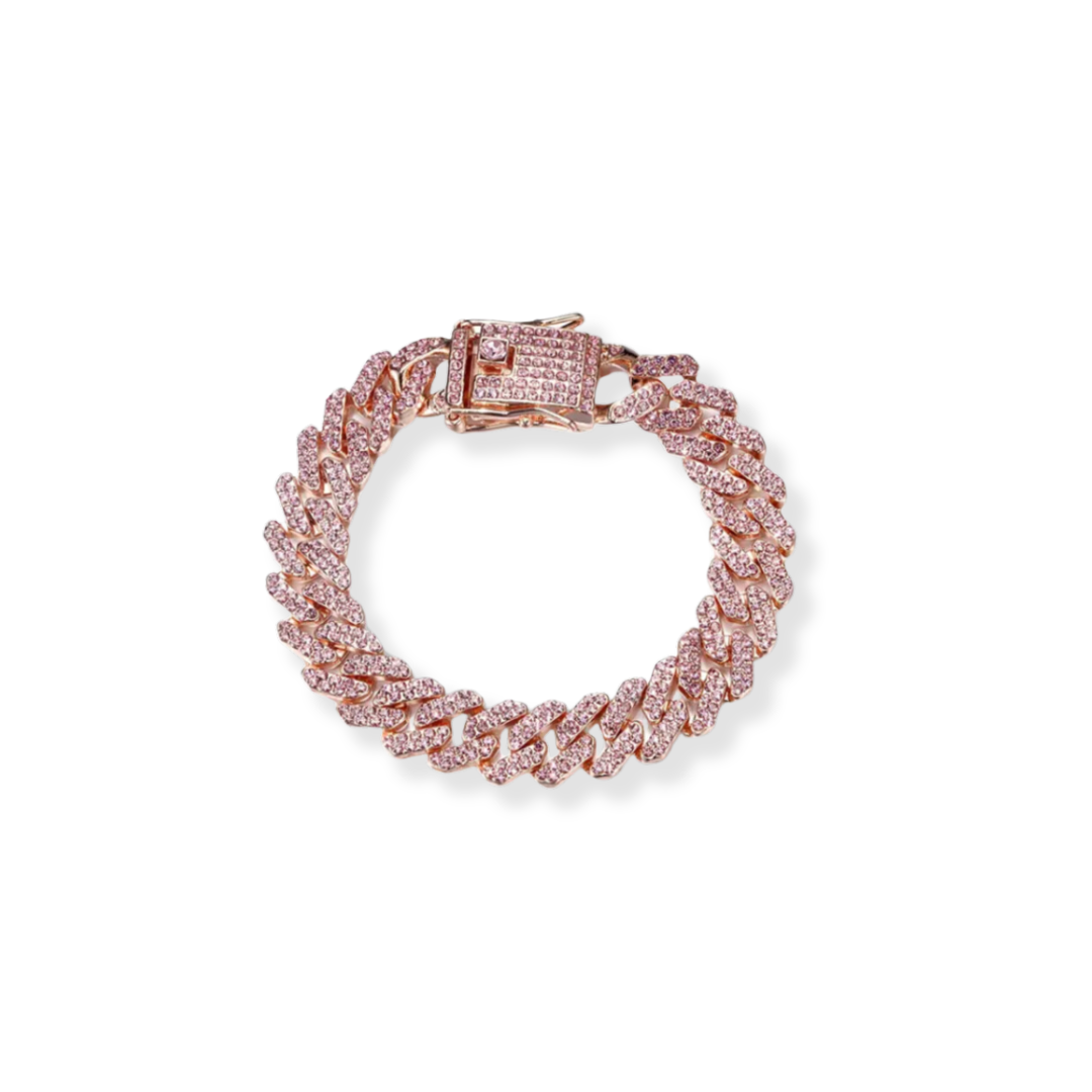 Isla Iced Zirconia Cuban Prong Armband 12MM ROSA