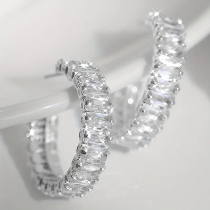 Mariah Baguette C Shape Zirconia Half Hoop Earrings