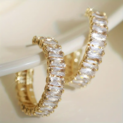 Mariah Baguette C Shape Zirconia Half Hoop Earrings