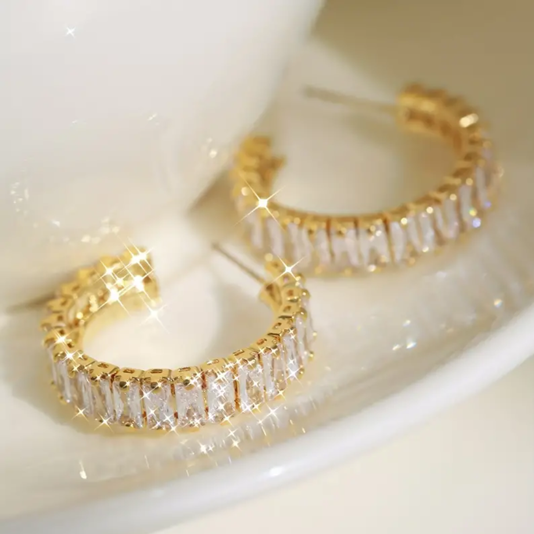 Mariah Baguette C Shape Zirconia Half Hoop Earrings