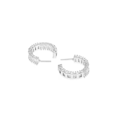 Mariah Baguette C Shape Zirconia Half Hoop Earrings