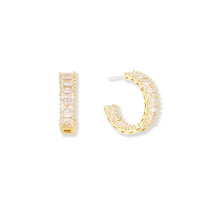 Mariah Baguette C Shape Zirconia Half Hoop Earrings