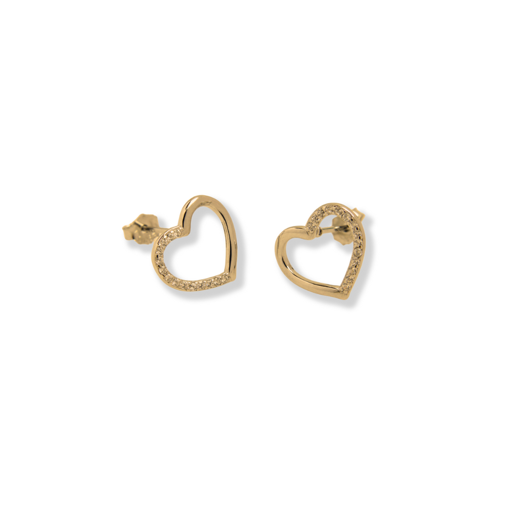 Heart With Half Encrusted Zirconia Stud Earrings