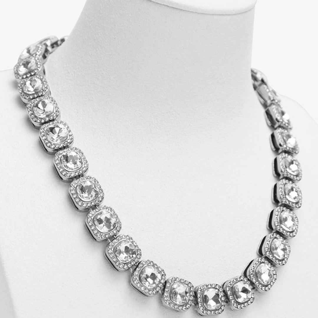 Ariel Zirconia Square Rhinestone Necklace 12MM Silver