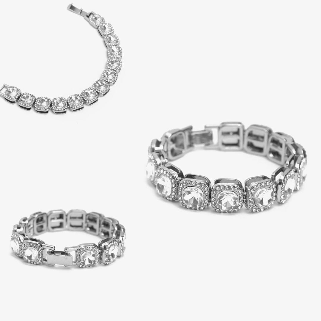 Ariel Zirconia Square Rhinestone Bracelet 12MM Silver