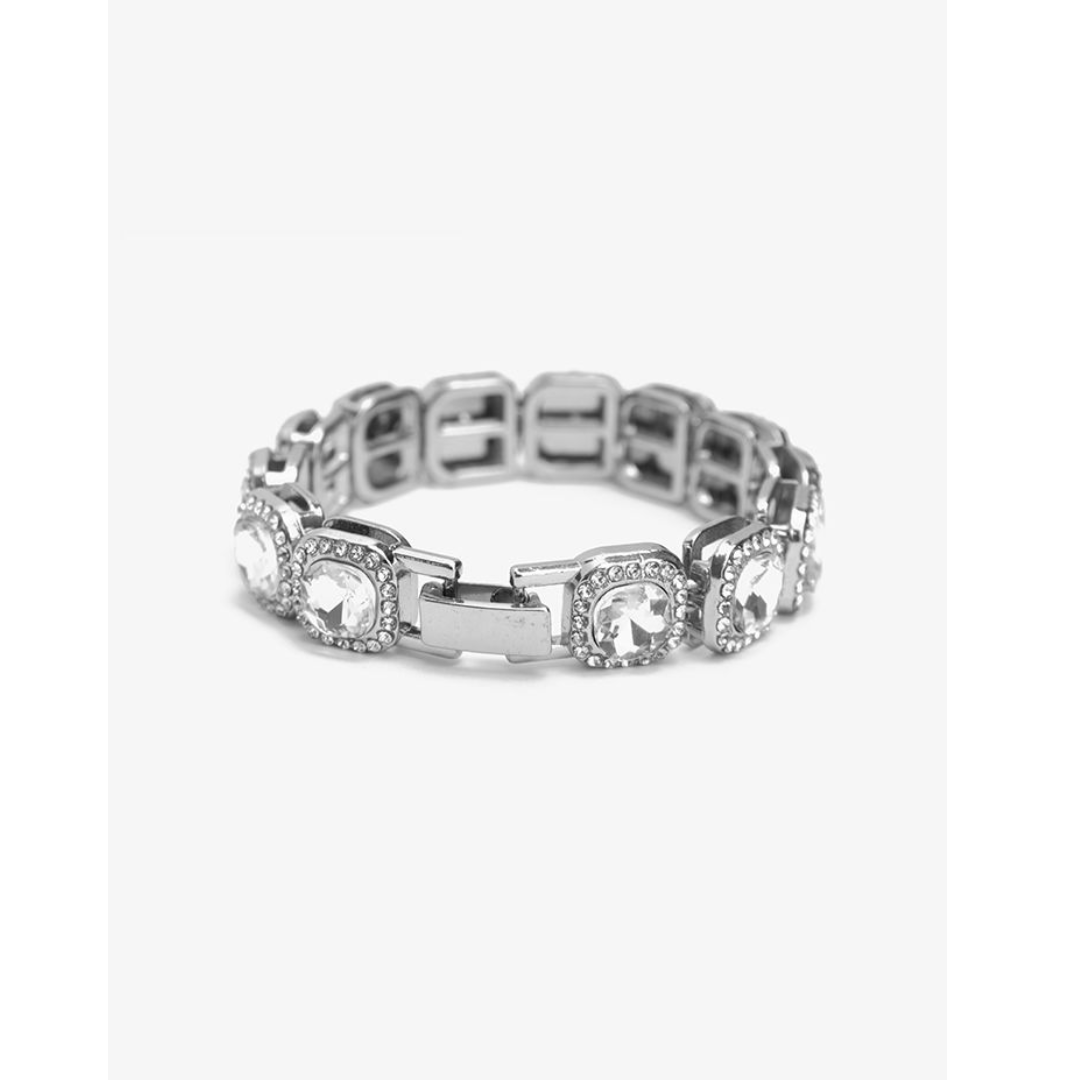 Ariel-Zirkonia-Quadrat-Strass-Armband, 12 mm, Silber