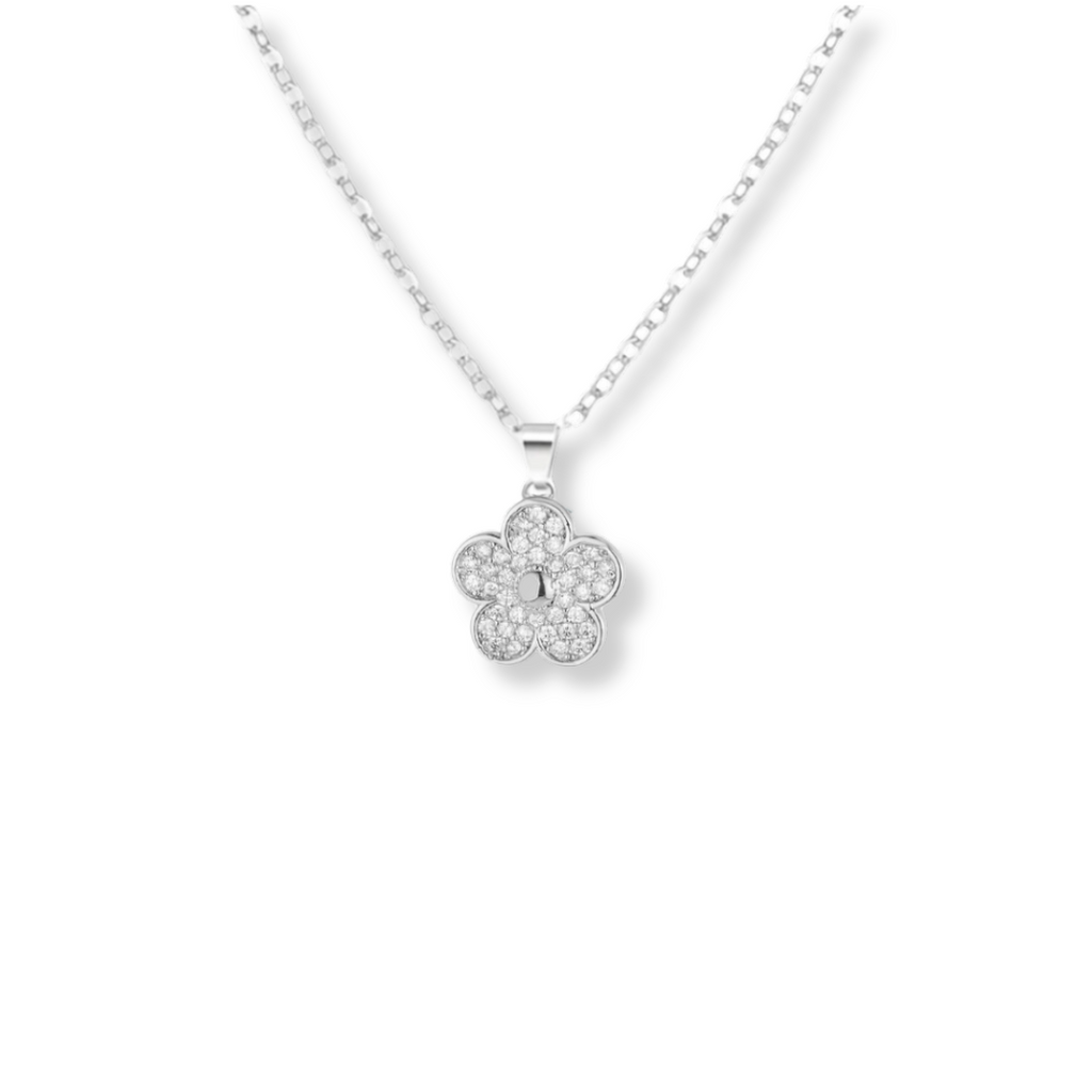 Diamante Daisy Flower Pendant Necklace