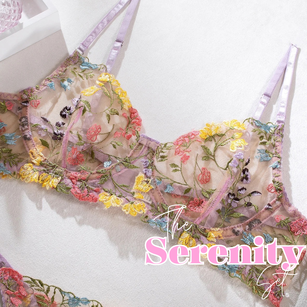 Serenity 2-teiliges Unterwäscheset aus transparenter Spitze mit Blumenmuster