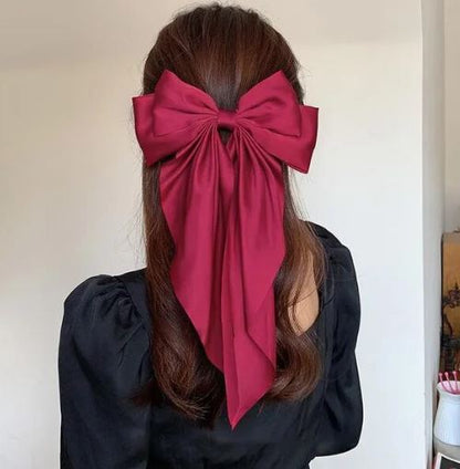 Miss Drip Large Satin Clip In Hair Bow