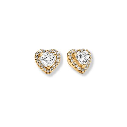 Gold Valencia Heart Encrusted Zirconia Stud Earrings