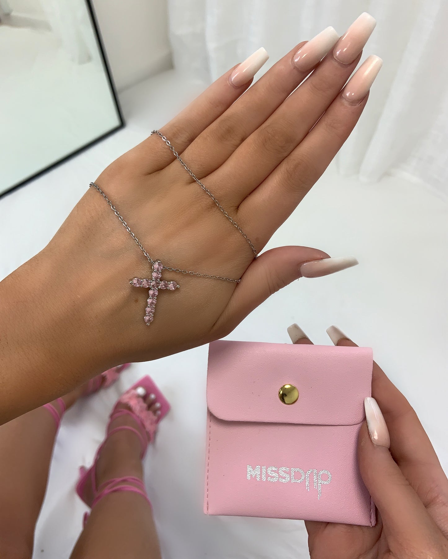 Talia Pink Cross Necklace