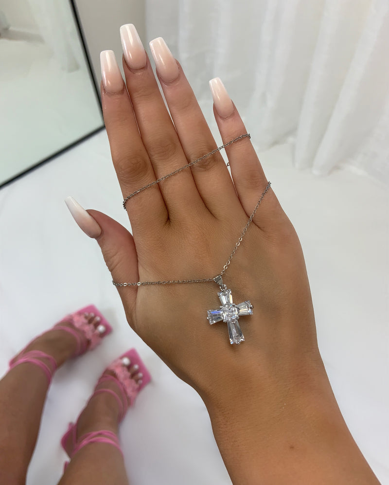 Freya Sterling Silver Crystal Cross Necklace