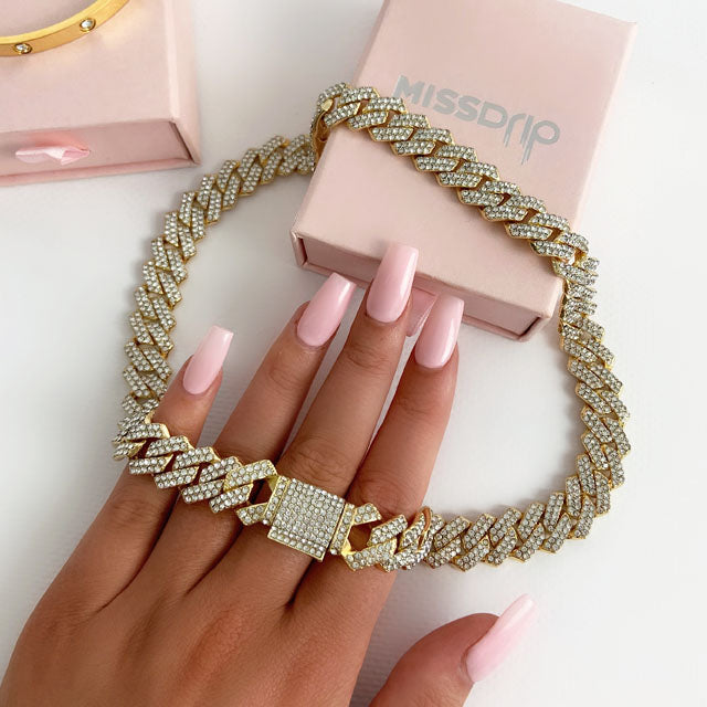 Luna Prong Cuban Diamond Chain Gold